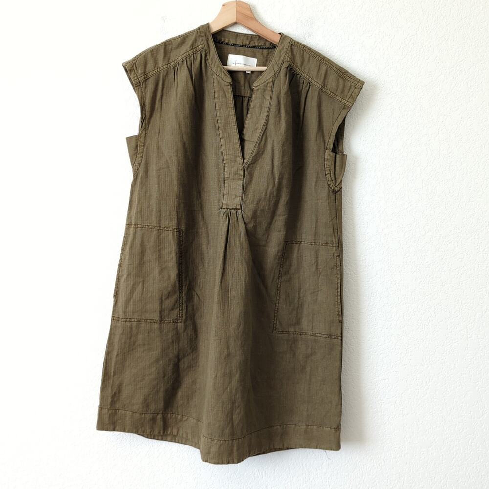 Anthropologie Womens Army Green Kimber Tunic Shift Dress Linen Cotton Pockets XS - Picture 3 of 10